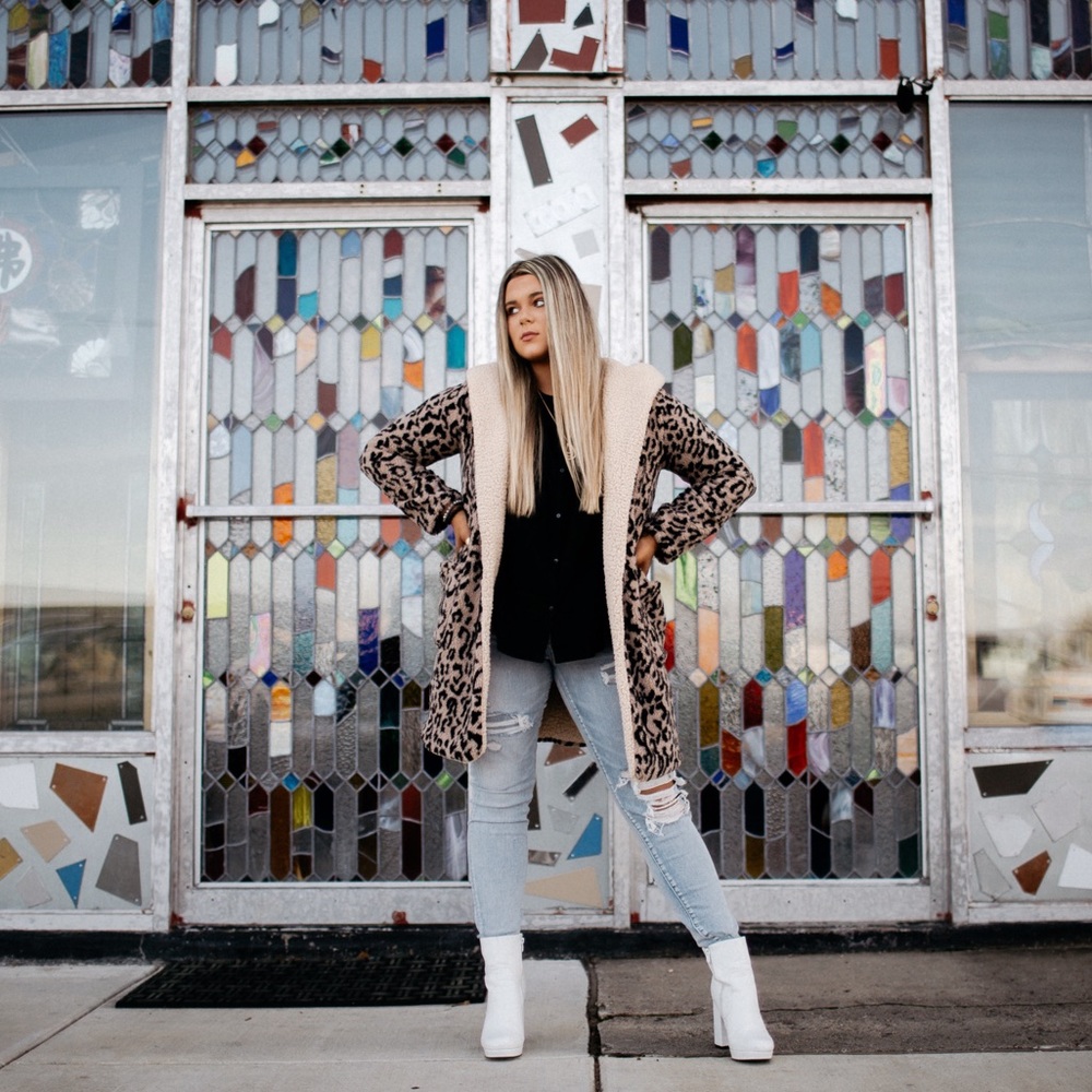 Hooded Cheetah Print Teddy Coat